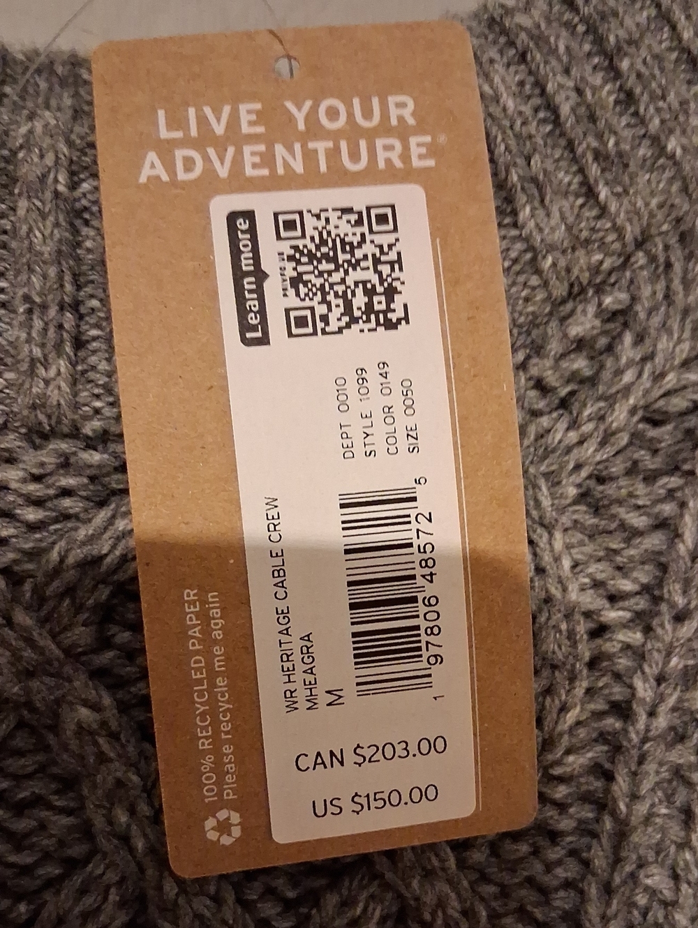 NWT Eddie Bauer Heathered Cotton Wool Grey Cable Knit Crewneck Sweater M - Picture 2 of 6